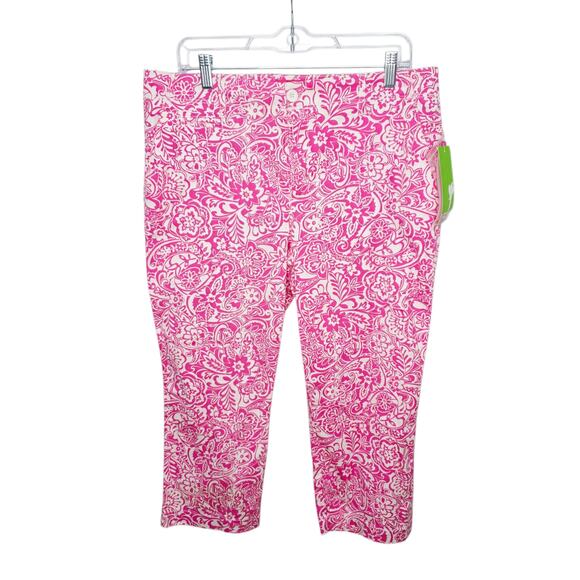 Pappagallo Pink & White Floral Stretch Fabric Flat Front Capri Pants Size 10 New - Picture 1 of 14